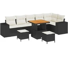 Sodo Sofų Rinkinys 9 pcs Juoda ir kreminė poliratanas