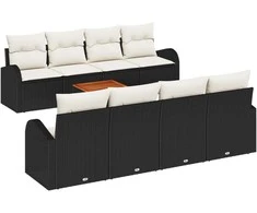 Lauko baldų komplektas Sodo Sofų Rinkinys 9 pcs Juoda ir kreminė poliratanas