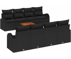 Lauko baldų komplektas Sodo Sofų Rinkinys su pagalve 9 pcs Juoda poliratanas