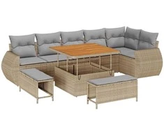 Lauko baldų komplektas Sodo Sofų Rinkinys 9 pcs Smėlio poliratanas