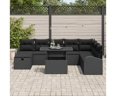 Sodo Sofų Rinkinys su pagalve 9 pcs Juoda Poli ratanas