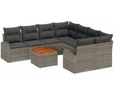 Lauko baldų komplektas Sodo Sofų Rinkinys su pagalve 9 pcs Pilka poliratanas