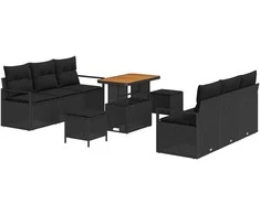 Lauko baldų komplektas Sodo Sofų Rinkinys su pagalve 9 pcs Juoda poliratanas