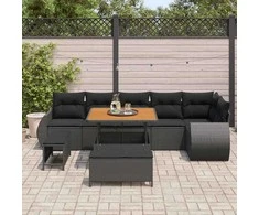 Lauko baldų komplektas Sodo Sofų Rinkinys 9 pcs Juoda poliratanas