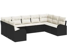 Sodo Sofų Rinkinys su pagalve 9 pcs Juoda ir Balta poliratanas