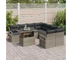 Lauko baldų komplektas Sodo Sofų Rinkinys su pagalve 9 pcs Pilka Poli ratanas