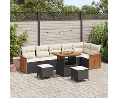 Sodo Sofų Rinkinys su pagalve 9 pcs Juoda ir kreminė