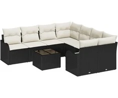 Sodo Sofų Rinkinys su pagalve su pagalve 9 pcs Juoda ir kreminė