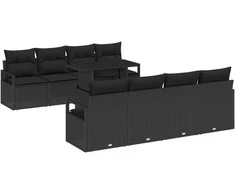 Lauko baldų komplektas Sodo Sofų Rinkinys su pagalve 9 pcs Juoda Poli ratanas