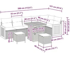Sodo Sofų Rinkinys su pagalve 9 pcs Juoda ir kreminė