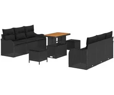 Sodo Sofų Rinkinys su pagalve su saugykla 9 pcs Juoda