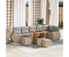 Lauko baldų komplektas Sodo Sofų Rinkinys 9 pcs Smėlio poliratanas
