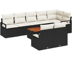 Lauko baldų komplektas Sodo Sofų Rinkinys su pagalve 9 pcs Juoda poliratanas