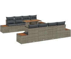 Lauko baldų komplektas Sodo Sofų Rinkinys su saugykla 9 pcs Pilka Poli ratanas