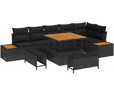 Lauko baldų komplektas Sodo Sofų Rinkinys 9 pcs Juoda poliratanas