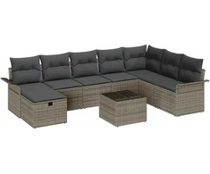 Lauko baldų komplektas Sodo Sofų Rinkinys su pagalve 9 pcs Pilka Poli ratanas
