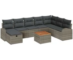 Lauko baldų komplektas Sodo Sofų Rinkinys su pagalve 9 pcs Pilka Poli ratanas