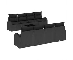 Sodo Sofų Rinkinys su saugykla 9 pcs Juoda poliratanas