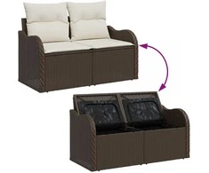 Sodo Sofų Rinkinys su pagalve 9 pcs Ruda Poli ratanas