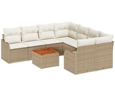 Lauko baldų komplektas Sodo Sofų Rinkinys 9 pcs Bežinė ir kreminė poliratanas