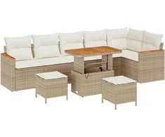 Lauko baldų komplektas Sodo Sofų Rinkinys 9 pcs Smėlio poliratanas