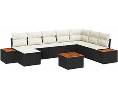 Lauko baldų komplektas Sodo Sofų Rinkinys su pagalve 9 pcs Juoda Poli ratanas