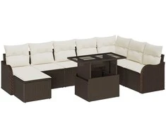 Sodo Sofų Rinkinys su pagalve 9 pcs Ruda Poli ratanas