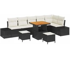 Sodo Sofų Rinkinys su pagalve 9 pcs Juoda Poli ratanas