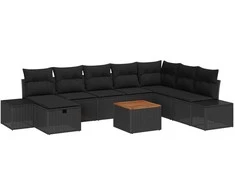 Lauko baldų komplektas Sodo Sofų Rinkinys su pagalve 9 pcs Juoda poliratanas