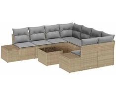 Lauko baldų komplektas Sodo Sofų Rinkinys su pagalve 9 pcs Smėlio poliratanas