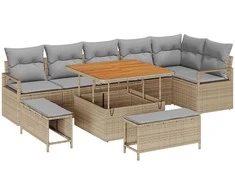 Lauko baldų komplektas Sodo Sofų Rinkinys su pagalve 9 pcs Smėlio Poli ratanas