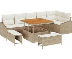 Sodo Sofų Rinkinys su pagalve 9 pcs Smėlio Poli ratanas