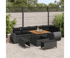 Lauko baldų komplektas Sodo Sofų Rinkinys 9 pcs Juoda poliratanas