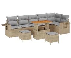 Lauko baldų komplektas Sodo Sofų Rinkinys 9 pcs Smėlio poliratanas