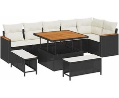 Lauko baldų komplektas Sodo Sofų Rinkinys 9 pcs Juoda poliratanas