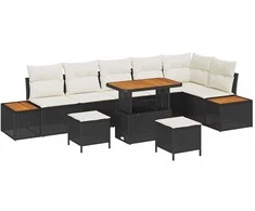 Lauko baldų komplektas Sodo Sofų Rinkinys 9 pcs Juoda poliratanas