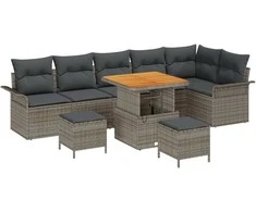 Lauko baldų komplektas Sodo Sofų Rinkinys su pagalve 9 pcs Pilka poliratanas