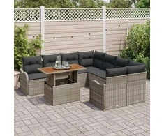 Lauko baldų komplektas Sodo Sofų Rinkinys su saugykla 9 pcs Pilka Poli ratanas