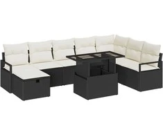 Lauko baldų komplektas Sodo Sofų Rinkinys su pagalve 9 pcs Juoda Poli ratanas