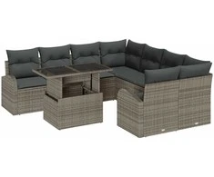 Lauko baldų komplektas Sodo Sofų Rinkinys su saugykla 9 pcs Pilka poliratanas