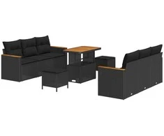 Lauko baldų komplektas Sodo Sofų Rinkinys 9 pcs Juoda poliratanas