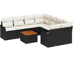 Lauko baldų komplektas Sodo Sofų Rinkinys su pagalve 9 pcs Juoda poliratanas