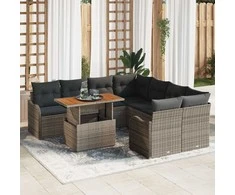 Lauko baldų komplektas Sodo Sofų Rinkinys su saugykla 9 pcs Pilka Poli ratanas