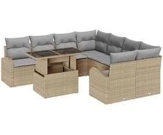 Sodo Sofų Rinkinys su pagalve 9 pcs Smėlio Poli ratanas