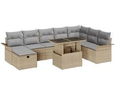 Lauko baldų komplektas Sodo Sofų Rinkinys su pagalve 9 pcs Smėlio Poli ratanas