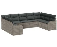Lauko baldų komplektas Sodo Sofų Rinkinys 9 pcs Pilka poliratanas