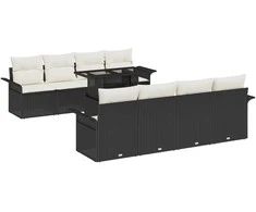 Lauko baldų komplektas Sodo Sofų Rinkinys su pagalve 9 pcs Juoda Poli ratanas