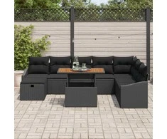 Lauko baldų komplektas Sodo Sofų Rinkinys su pagalve 9 pcs Juoda poliratanas