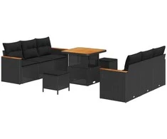 Lauko baldų komplektas Sodo Sofų Rinkinys 9 pcs Juoda poliratanas