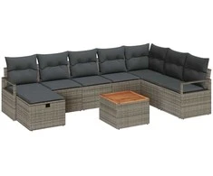 Lauko baldų komplektas Sodo Sofų Rinkinys su pagalve 9 pcs Pilka Poli ratanas